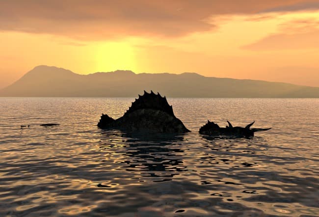 Image of how the Loch Ness monster may look against a sunset on Loch Ness