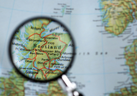 Map of Scotland, magnifying glass Map of Scotland, magnifying glass
